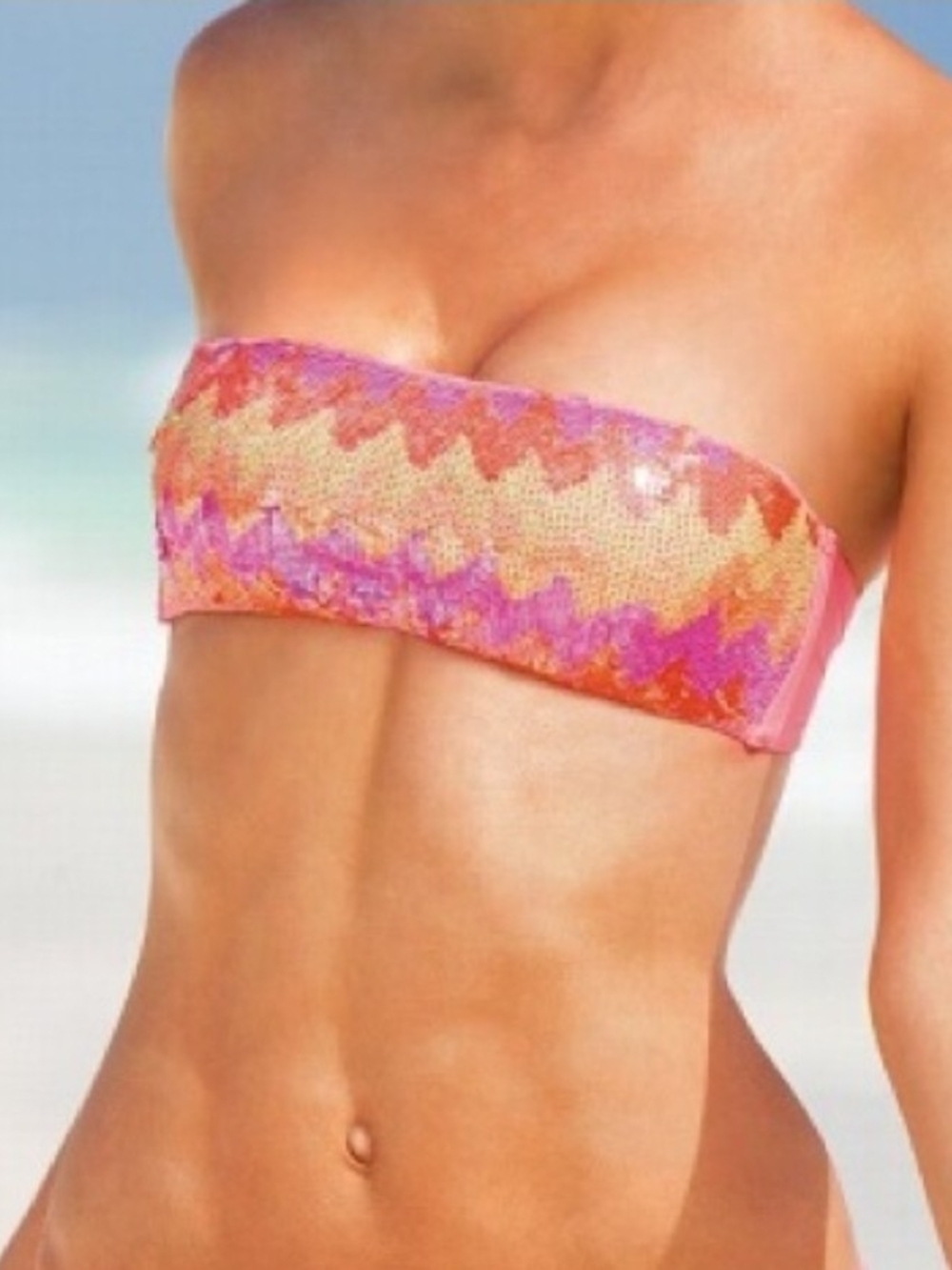 Victoria's Secret Pink Orange Sequin Bandeau Bikini Top